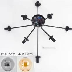 Gastor Plafonnier 87 cm Noir, 8 lumières