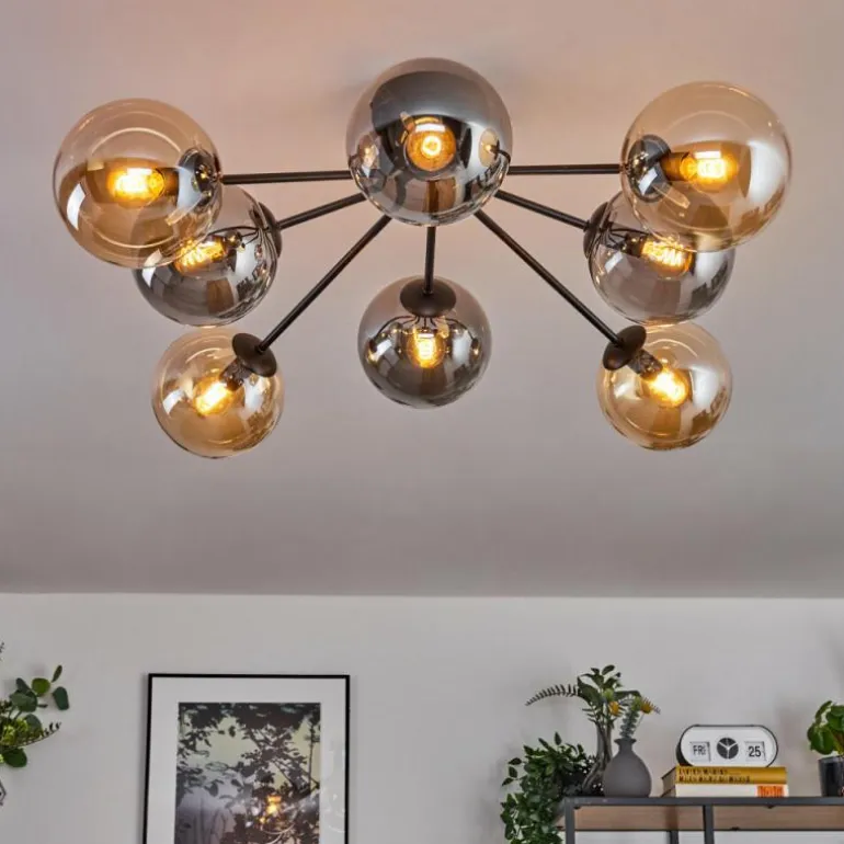Gastor Plafonnier 87 cm Noir, 8 lumières