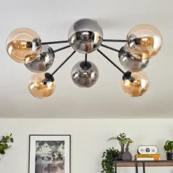 Gastor Plafonnier 87 cm Noir, 8 lumières