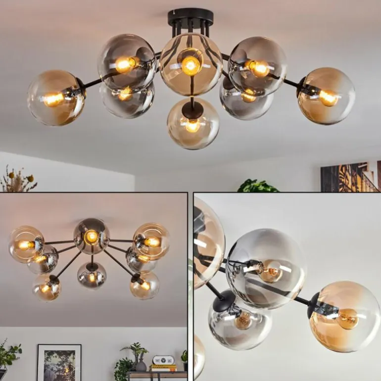 Gastor Plafonnier 87 cm Noir, 8 lumières