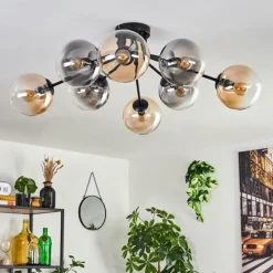 Gastor Plafonnier 87 cm Noir, 8 lumières