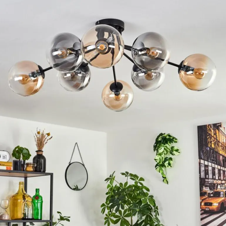 Gastor Plafonnier 87 cm Noir, 8 lumières