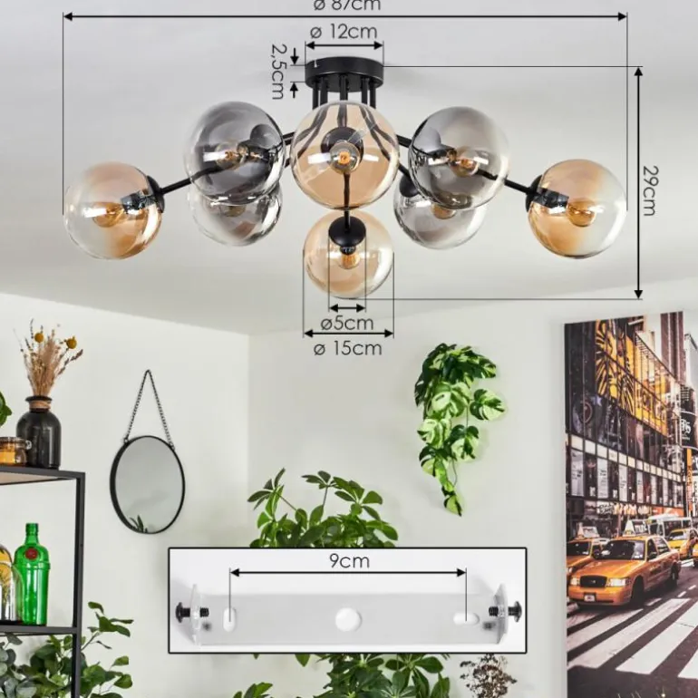 Gastor Plafonnier 87 cm Noir, 8 lumières