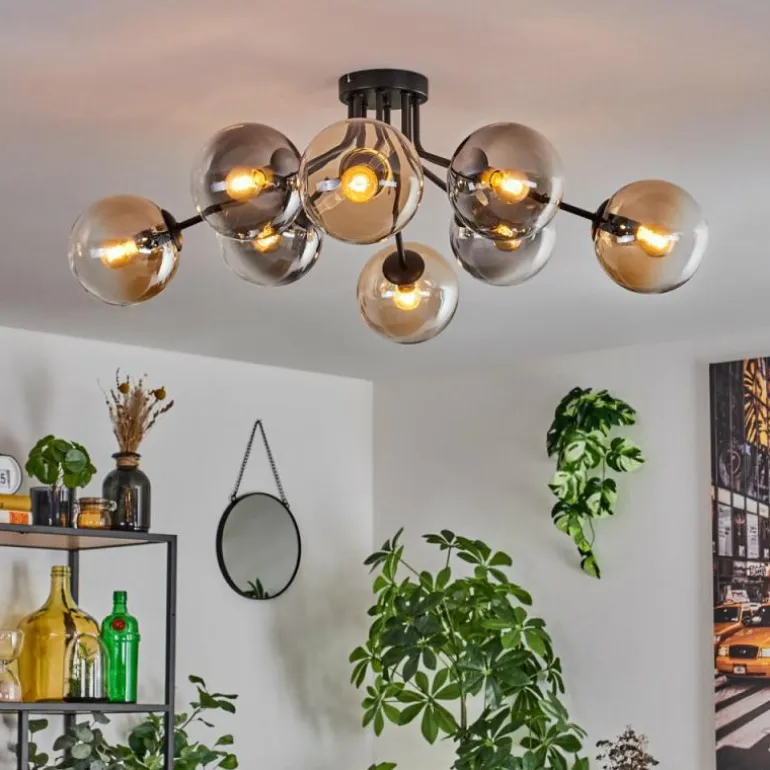 Gastor Plafonnier 87 cm Noir, 8 lumières