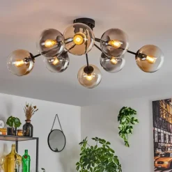 Gastor Plafonnier 87 cm Noir, 8 lumières