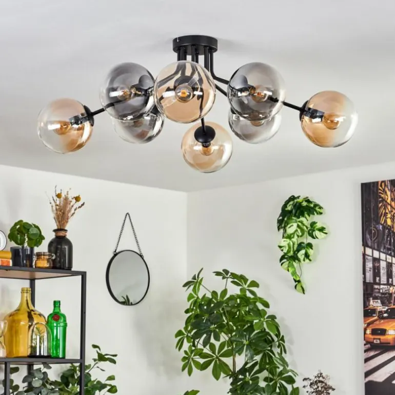 Gastor Plafonnier 87 cm Noir, 8 lumières