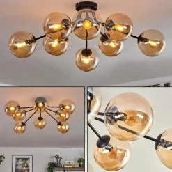 Gastor Plafonnier 87 cm Noir, 8 lumières