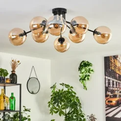 Gastor Plafonnier 87 cm Noir, 8 lumières