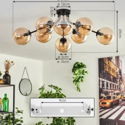 Gastor Plafonnier 87 cm Noir, 8 lumières