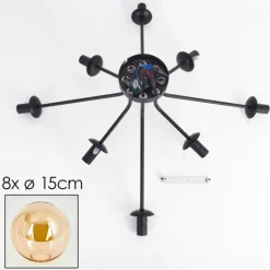 Gastor Plafonnier 87 cm Noir, 8 lumières