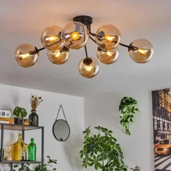 Gastor Plafonnier 87 cm Noir, 8 lumières