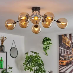 Gastor Plafonnier 87 cm Noir, 8 lumières