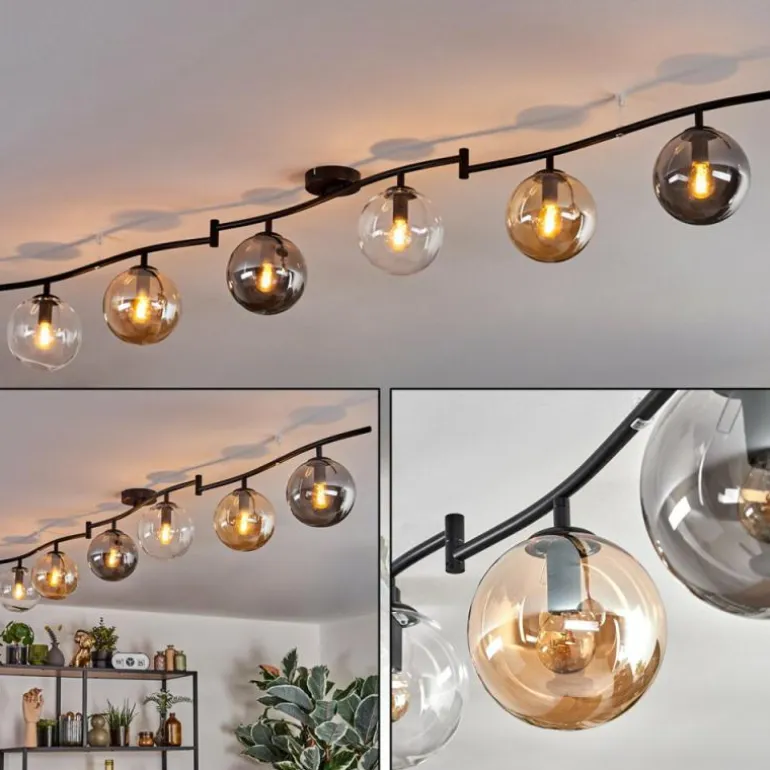 Gastor Plafonnier, Boule lumineuse Ambre, Clair, Fumé, 6 lumières