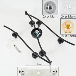 Gastor Plafonnier, Boule lumineuse Ambre, Clair, Fumé, 6 lumières