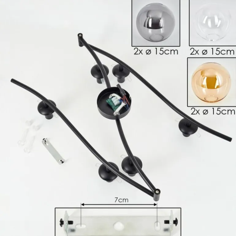 Gastor Plafonnier, Boule lumineuse Ambre, Clair, Fumé, 6 lumières