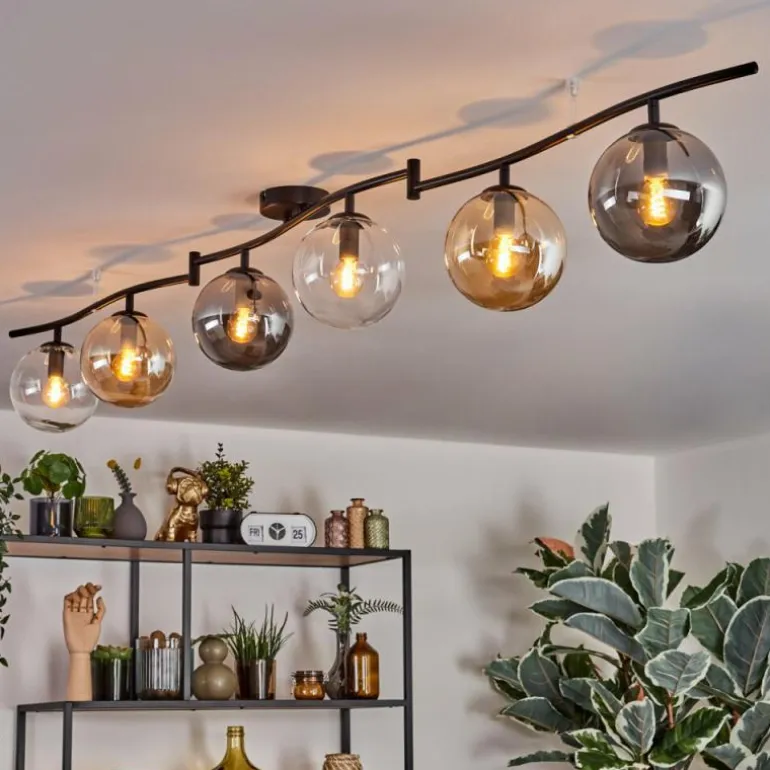 Gastor Plafonnier, Boule lumineuse Ambre, Clair, Fumé, 6 lumières