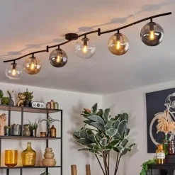 Gastor Plafonnier, Boule lumineuse Ambre, Clair, Fumé, 6 lumières
