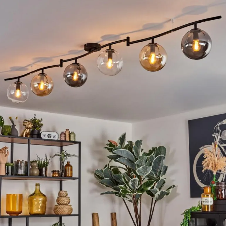 Gastor Plafonnier, Boule lumineuse Ambre, Clair, Fumé, 6 lumières