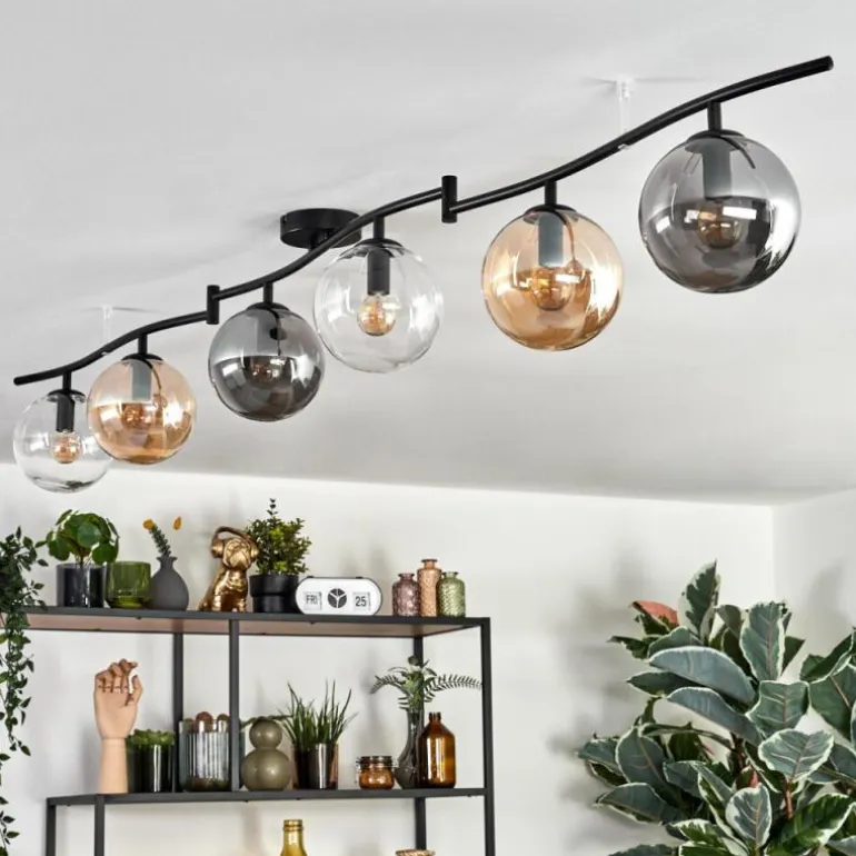 Gastor Plafonnier, Boule lumineuse Ambre, Clair, Fumé, 6 lumières