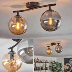 Gastor Plafonnier, Boule lumineuse Ambre, Fumé, 2 lumières
