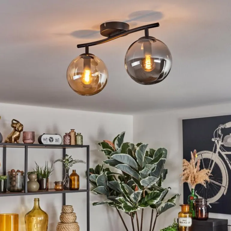 Gastor Plafonnier, Boule lumineuse Ambre, Fumé, 2 lumières