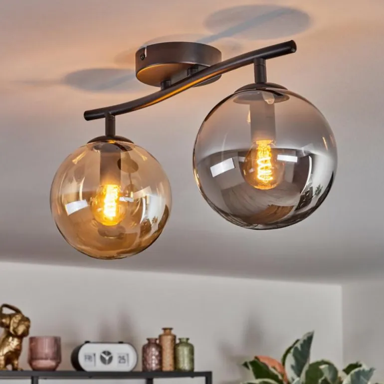 Gastor Plafonnier, Boule lumineuse Ambre, Fumé, 2 lumières