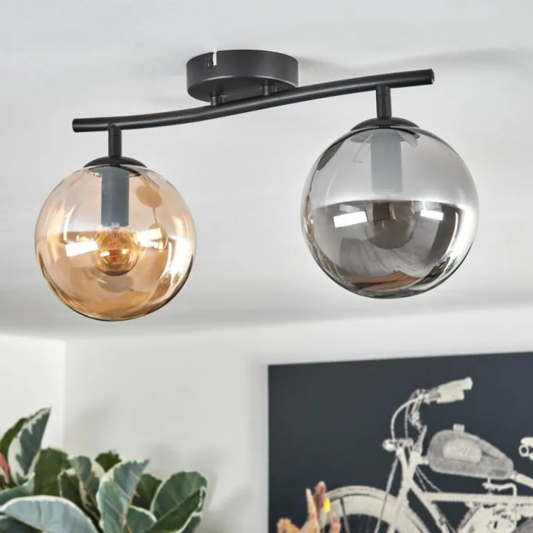 Gastor Plafonnier, Boule lumineuse Ambre, Fumé, 2 lumières