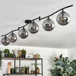 Gastor Plafonnier, Boule lumineuse Chrome, Fumé, 6 lumières