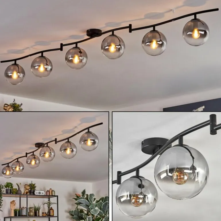 Gastor Plafonnier, Boule lumineuse Chrome, Clair, Fumé, 6 lumières