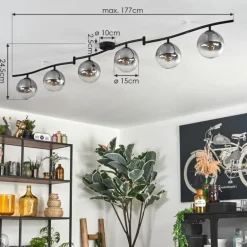 Gastor Plafonnier, Boule lumineuse Chrome, Clair, Fumé, 6 lumières