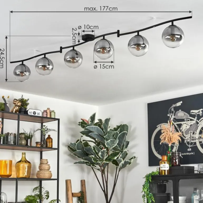 Gastor Plafonnier, Boule lumineuse Chrome, Clair, Fumé, 6 lumières