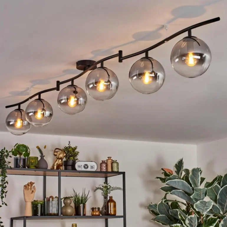 Gastor Plafonnier, Boule lumineuse Chrome, Clair, Fumé, 6 lumières