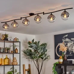 Gastor Plafonnier, Boule lumineuse Chrome, Clair, Fumé, 6 lumières