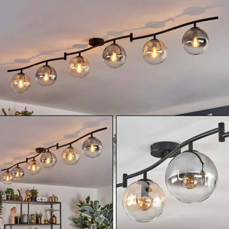 Gastor Plafonnier, Boule lumineuse Ambre, Clair, Fumé, 6 lumières
