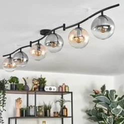 Gastor Plafonnier, Boule lumineuse Ambre, Clair, Fumé, 6 lumières