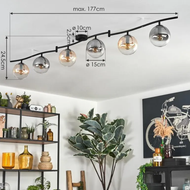 Gastor Plafonnier, Boule lumineuse Ambre, Clair, Fumé, 6 lumières