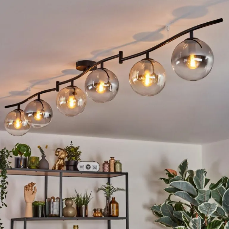 Gastor Plafonnier, Boule lumineuse Ambre, Clair, Fumé, 6 lumières