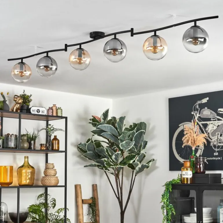 Gastor Plafonnier, Boule lumineuse Ambre, Clair, Fumé, 6 lumières