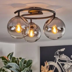 Gastor Plafonnier, Boule lumineuse Clair, Fumé, 3 lumières