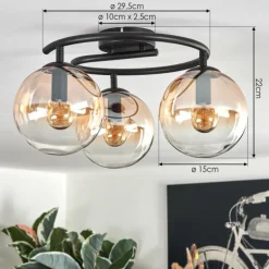 Gastor Plafonnier, Boule lumineuse Ambre, Clair, 3 lumières