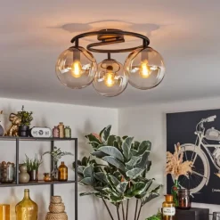 Gastor Plafonnier, Boule lumineuse Ambre, Clair, 3 lumières