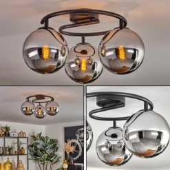 Gastor Plafonnier, Boule lumineuse Chrome, Fumé, 3 lumières