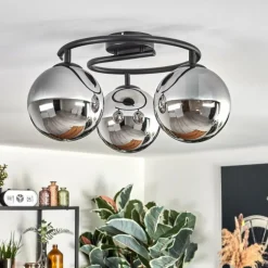 Gastor Plafonnier, Boule lumineuse Chrome, Fumé, 3 lumières
