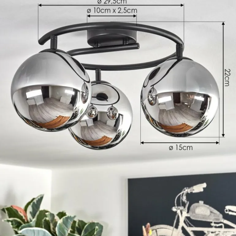 Gastor Plafonnier, Boule lumineuse Chrome, Fumé, 3 lumières