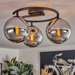 Gastor Plafonnier, Boule lumineuse Chrome, Fumé, 3 lumières