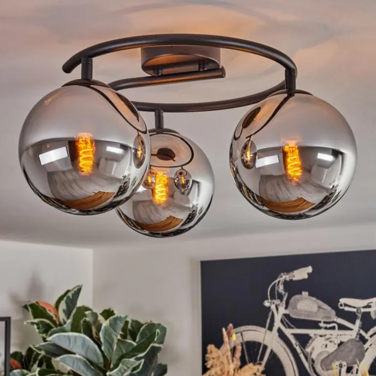 Gastor Plafonnier, Boule lumineuse Chrome, Fumé, 3 lumières