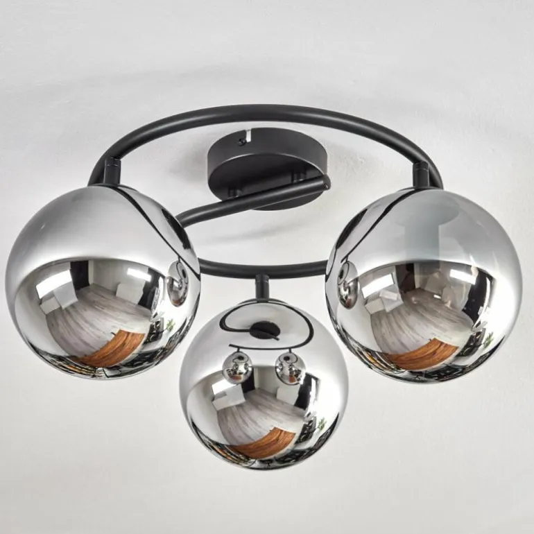 Gastor Plafonnier, Boule lumineuse Chrome, Fumé, 3 lumières