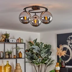 Gastor Plafonnier, Boule lumineuse Chrome, Fumé, 3 lumières
