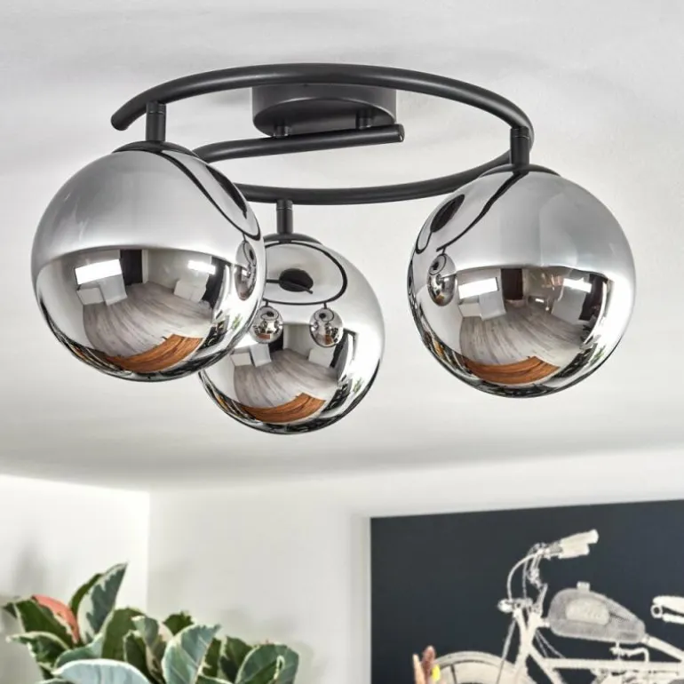 Gastor Plafonnier, Boule lumineuse Chrome, Fumé, 3 lumières