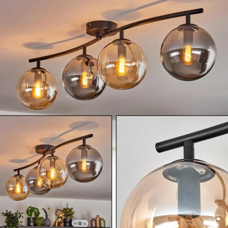 Gastor Plafonnier, Boule lumineuse Ambre, Fumé, 4 lumières